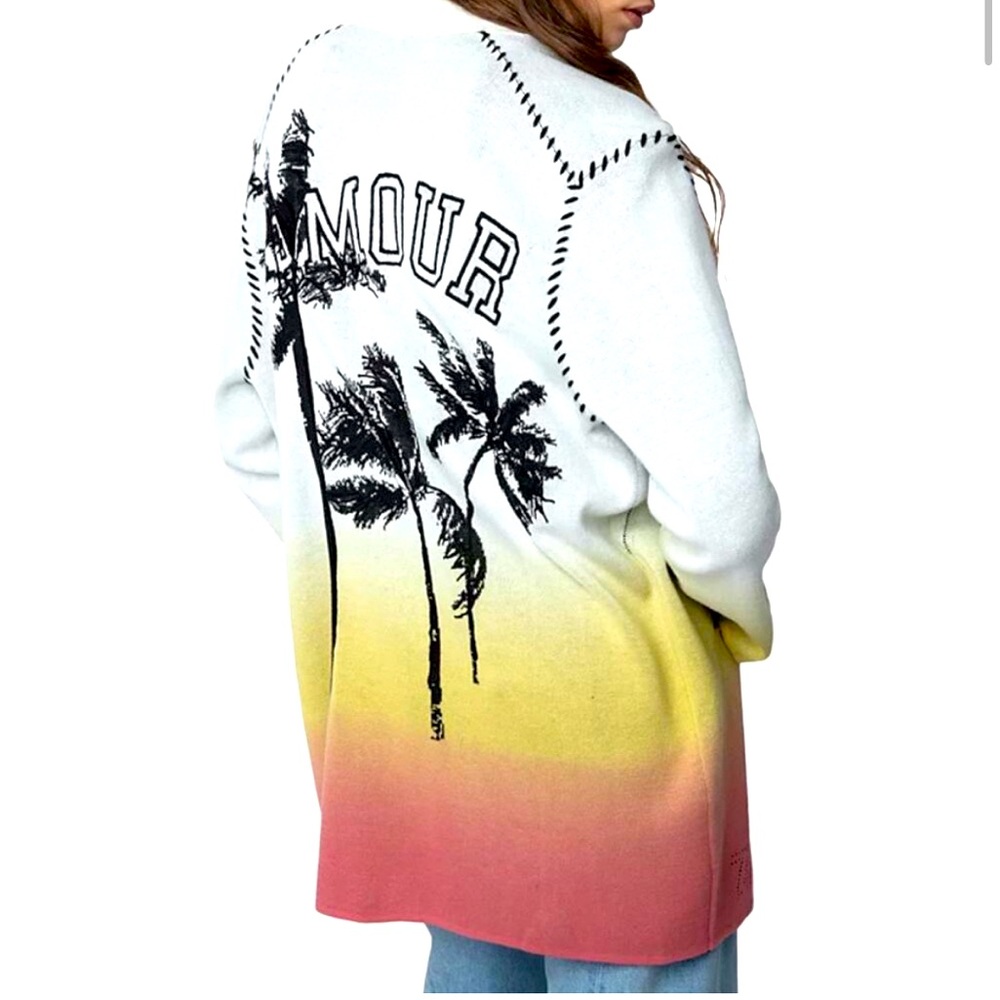 Zadig & Voltaire Austin Cosmo Amour Ombre Cardigan Sweater Size L Palm Malibu
